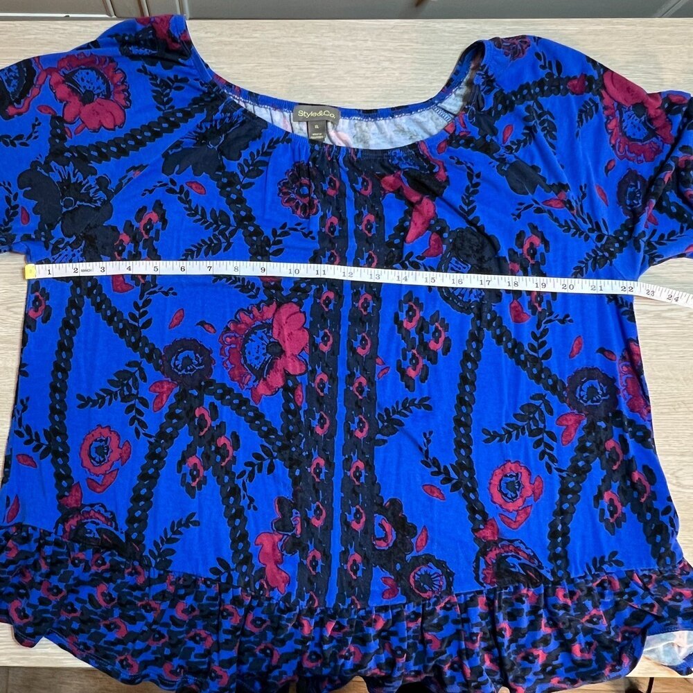 Style & Co Blouse Womens XL Fits to 1X Jewel Tone Blue Peasant Top Babydoll - Picture 10 of 14